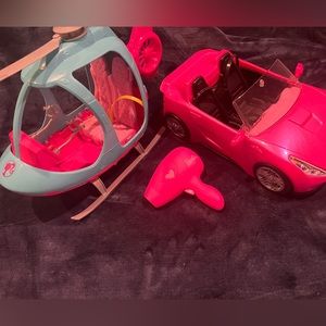 BARBIE LOT, Convertible Car, Helicopter and Blow dryer Slightly Used